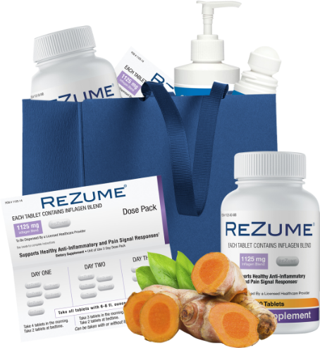 ReZume® products in front of a dark blue tote bag