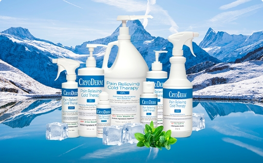 Cryoderm products in front of some mountains